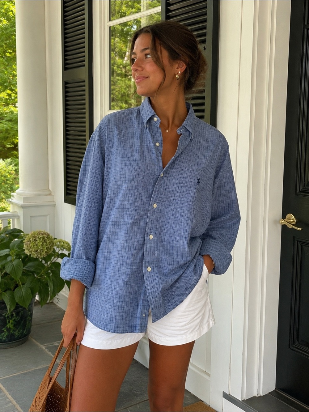 Vintage 90s Ralph Lauren Blake XL Blue Micro Check Cotton Button Up Shirt Preppy